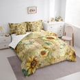 thumbnail image 3 of Feelyou Vibrant Gold Sunflower Bedding Comforter Set 7pcs, Retro Fashion Newspaper Queen Bedding Sets, Rustic Farmhouse Reversible Queen Sheet Sets, Lightweight Room Decor, 3 of 7