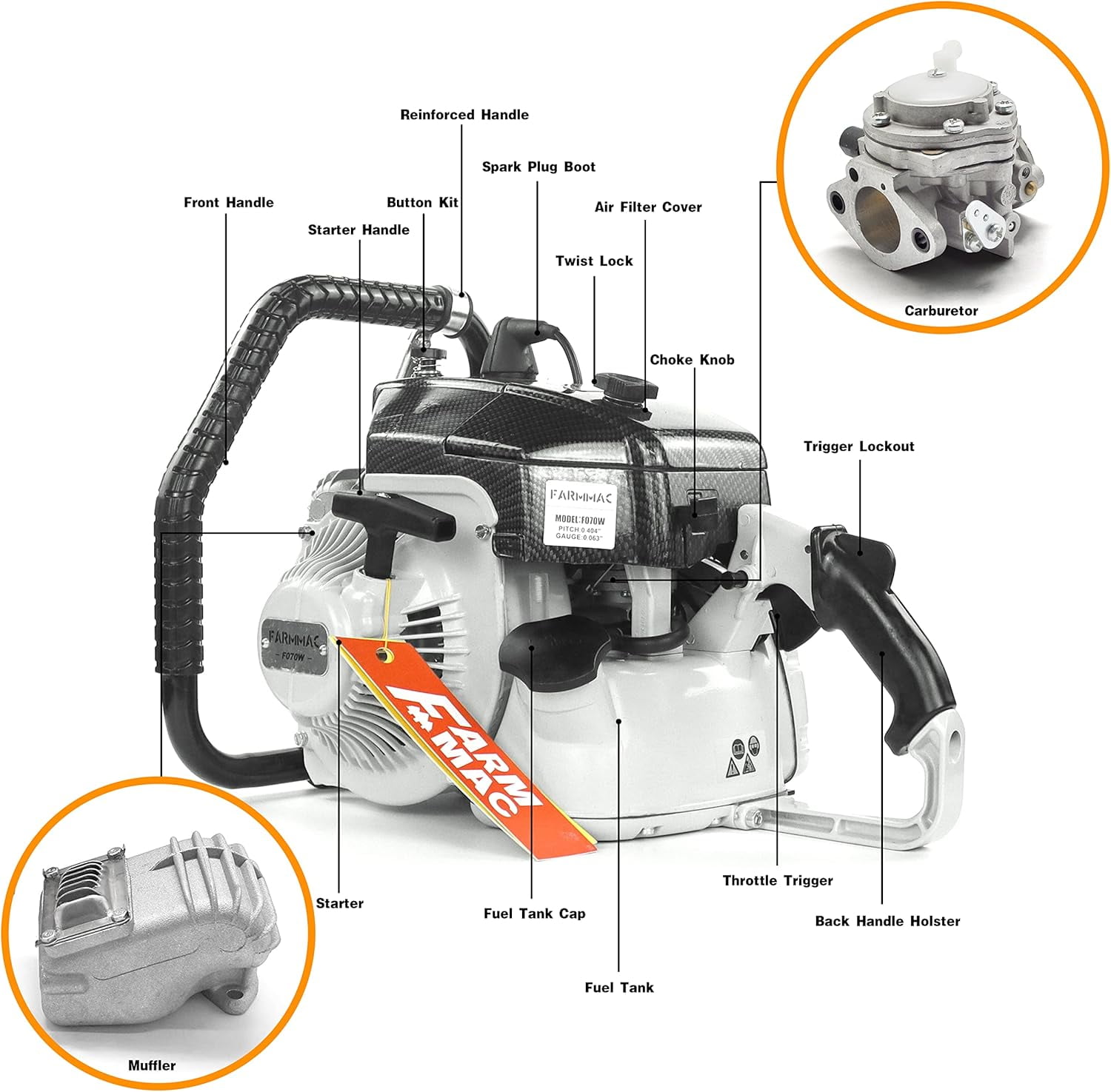 105cc Gas Chainsaw with 36 Inch Alloy Solid Bar, 2-Cycle Gasoline Power Chain Saws, 4.8KW 6.5HP Power Chain Saw for Milling Work, All Parts Compatible with MS070 090