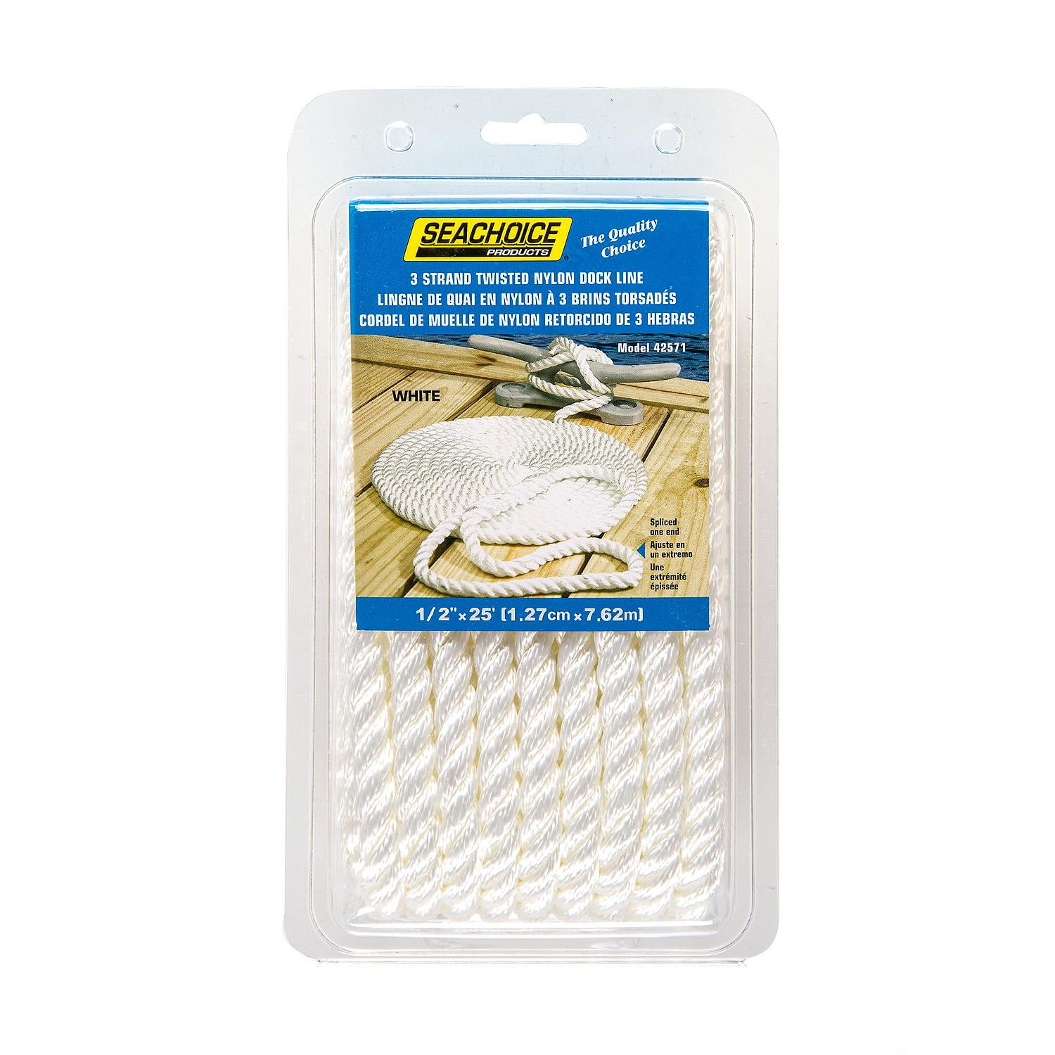 Seachoice 42571 3-Strand Twisted Nylon Dock Line, White
