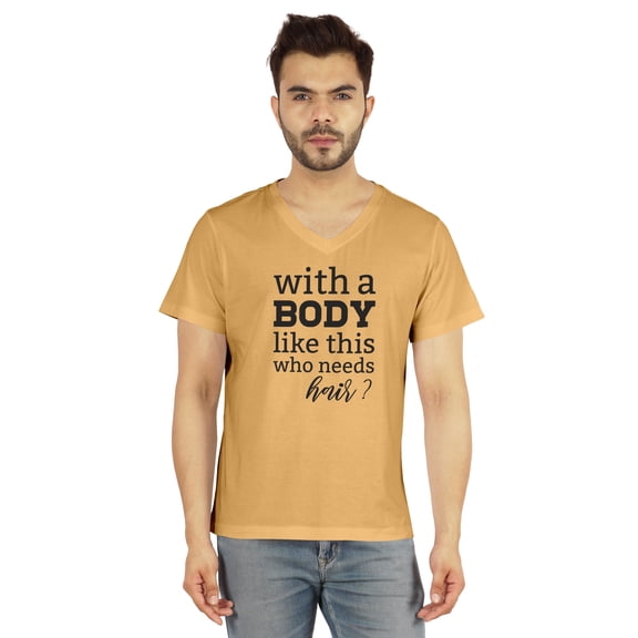 Inkmeso Mens Tshirt With A Body Like This Who Needs Hair ? Graphic Tshirt For Daddy's Gift Tee Shirt For Funny Balding Tee