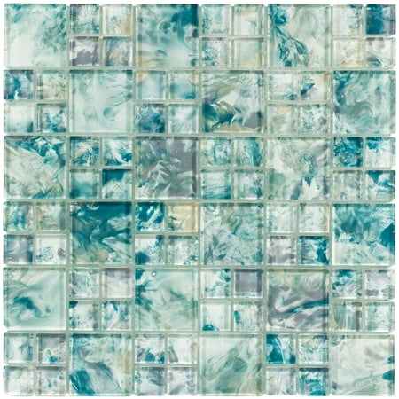 MTO0112 Modular Blue Gray Yellow Turquoise Glossy Translucent Glass Mosaic Tile