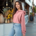 thumbnail image 4 of Dalix Salty Embroidery Fleece Hoodie Cropped Long Sleeve Drawstring Fall Spring Womens in Pink L Large, 4 of 5