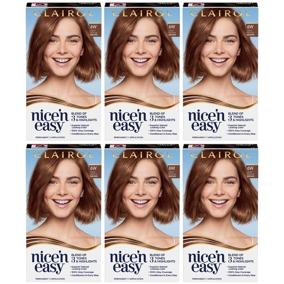 Pack of (6) Clairol Nicen Easy Permanent Hair Dye, 6W Light Mocha Brown Hair Color