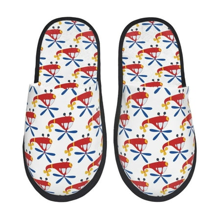 

Fuzoiu Cartoon Helicopter Print Unisex Furry Slippers Plush Indoor Shoes Trendy House Slippers Anti-Skid EVA Sole House Shoes for Home Office and Travel -Large