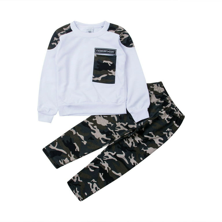 Kids Baby Boy Sweatshirt Clothes T-shirt Top Camo Leggings Outfits Sets 