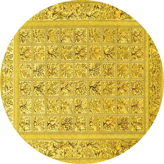 Ahgly Company Machine Washable Indoor Round Animal Yellow Traditional Area Rugs, 3' Round