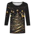 thumbnail image 5 of FDGIU Plus Size Christmas Tops for Women, Festive 3/4 Sleeve Crewneck T-Shirt, Cute Holiday Print Loose Fit Tunic for 2025, 5 of 5
