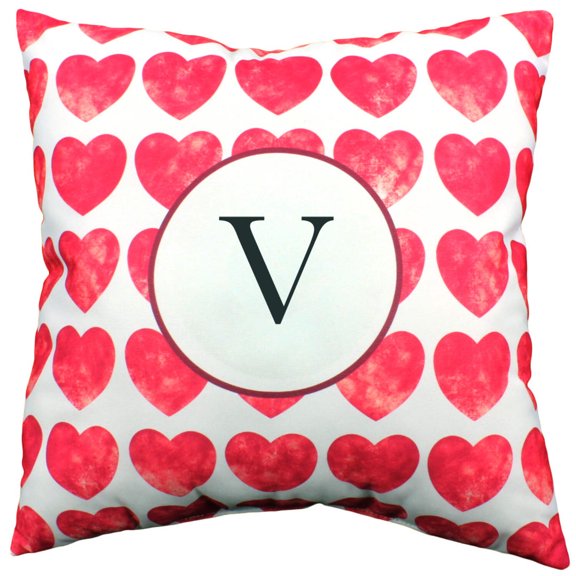 Heart Pattern Monogram Decorative Pillow - 16" x 16", V
