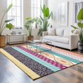 thumbnail image 3 of Area Rugs 4'x6'. Bohemia Ethnic Carpet Runner Indoor Outdoor Rugs Home Decor Aesthetic, Boho Tribal Teal Orange Purple Stripes Leaves Non Slip Mats Washable Accent Rug for Living Room Bedroom, 3 of 8