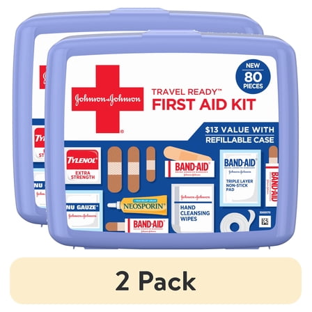 (2 pack) BAND-AID Brand Travel Ready Portable Emergency First Aid Kit, 80 Piece
