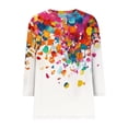 thumbnail image 6 of Women's Printed Casual Three-Quarter Sleeve Round Neck Loose Fit T-Shirt Top, 6 of 7