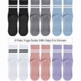 thumbnail image 3 of 6 Pairs Pilates Socks with Grips for Women Non Slip Yoga Crew Socks for Barre Ballet Dance Barefoot Workout Hospital, 3 of 7