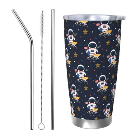 

Ocsxa Astronaut Surfing Pattern 20oz Travel Coffee Mug with Flip Lid Stainless Steel Insulated Insulated Coffee Mug Thermal Cup with Splash Proof Sliding Lid-Straw Three-piece Set
