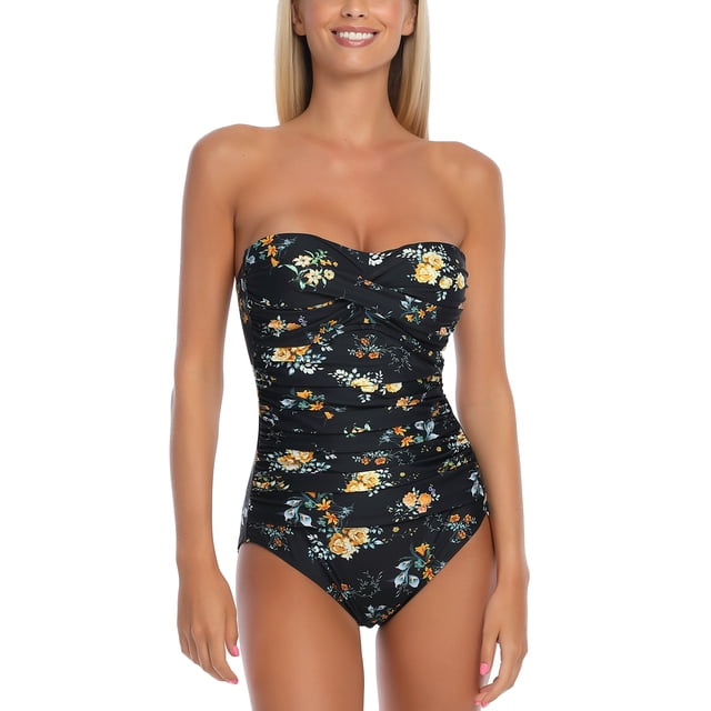 RELLECIGA Maillot de Bain une Pièce pour Femme à Encolure Froncée, Tour de Cou, Bandeau Torsadé