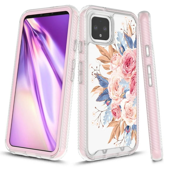 Google Pixel 4 XL Case, Kaesar Graphic Design Shockproof Impact Resistant Protective Full-Body Rugged Clear Hybrid Bumper Case for Google Pixel 4 XL (Pink Flower)