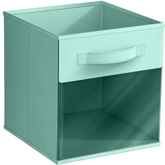 Sorbus 11 Inch Collapsible Fabric Storage Bin with Clear Window, Pastel Teal