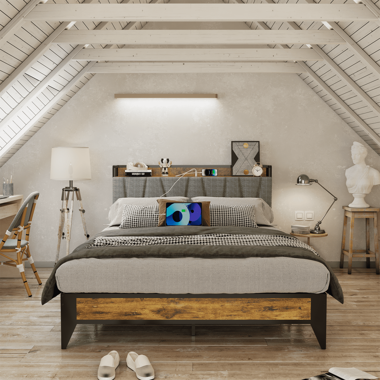 Behost Platform Beds,Queen Bed Frame with Fabric Upholstered Headboard