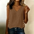 thumbnail image 6 of Womens Cotton Linen Tank Tops V Neck Casual Cami Sleeveless Blouses Basic Shirt Gauze Linen Shirts Brown L, 6 of 7