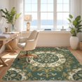 thumbnail image 3 of Design&I 8'x10' Washable Area Rug Extra Large Skid-Resistant Low Profile Ornate Scroll Border Dining Table Alfombra Round Vintage Circle Playful for Living Room, Family, 3 of 7