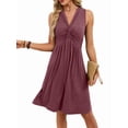 thumbnail image 5 of Women'S Twist Front V Neck Ruffle Summer Dress Elegant Sleeveless Club Party Tunic Bodycon Mini Dresses Wine Red M, 5 of 9