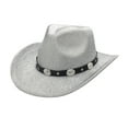 thumbnail image 2 of Yuelianxi Western Cowboy Hat and Cowgirl Hat Pinch Front Wide Brim with Buckle Belt Bowler Hat Silver, 2 of 4