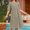 Khaki, variant on Jesvior Boho Cotton Linen Dresses for Women Pleated Solid Crew Neck Short Sleeve Button-Front Beach Dress with Pockets Flowy Trendy Midi Dress
