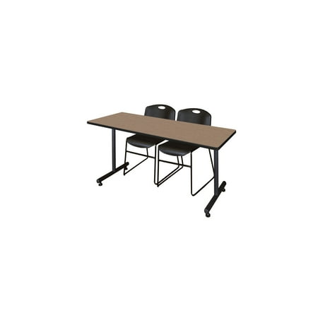 Regency Kobe 72 x 24 in. T-Base Training Seminar Table- Noble Oak 2 Zeng Stack Chairs- Black
