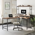thumbnail image 6 of CubiCubi L Shaped Desk with Hutch, 59.1" Corner Computer Desk, Home Office Study Writing Desk with Two Tier Bookshelf, Deep Brown, 6 of 6