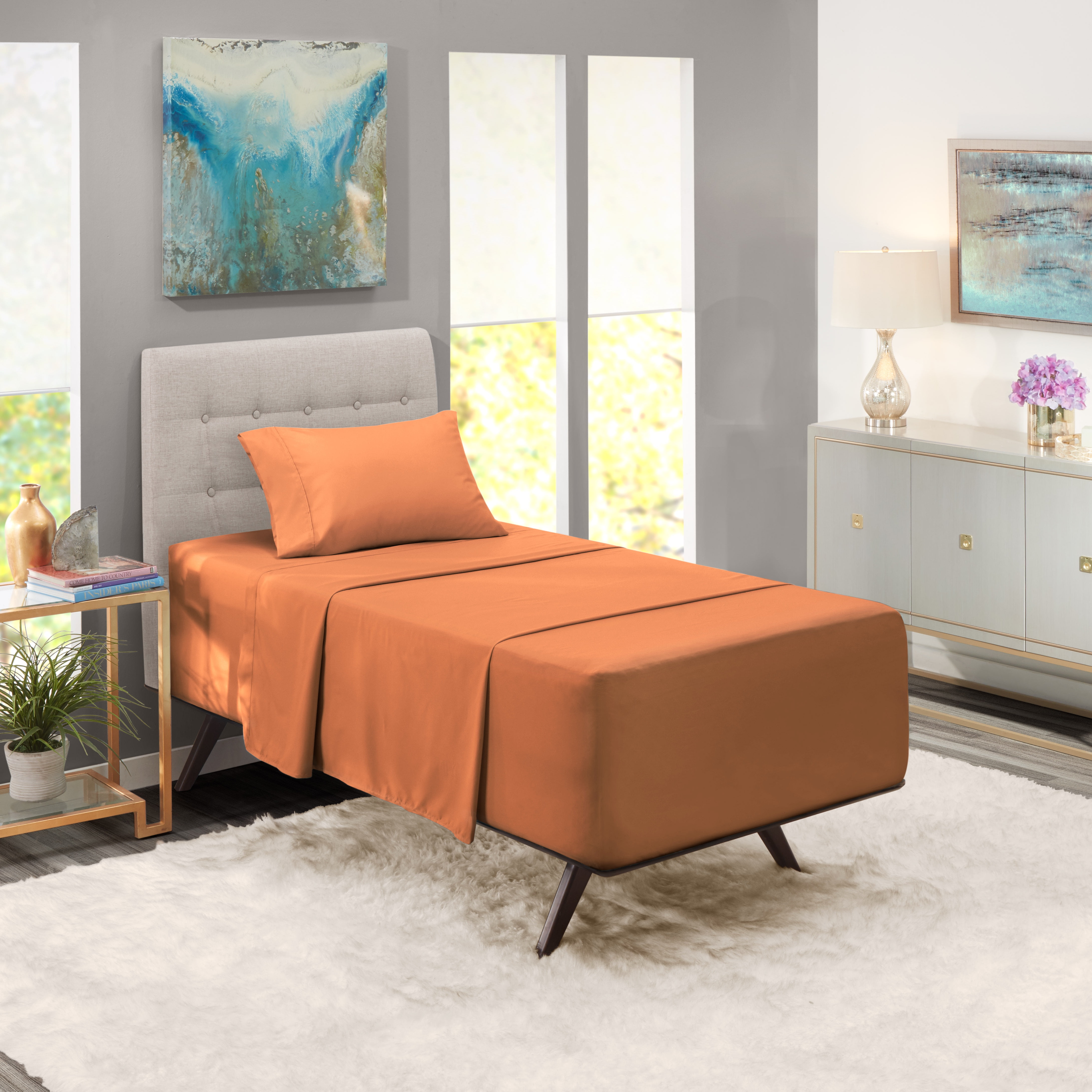 LammaLoe Extra Deep Pocket Sheets Twin Set, 3 Piece, Fits 18"-24" Mattress, Breathable & Extra Soft Bed Sheets, Rust Sienna/Orange Brown