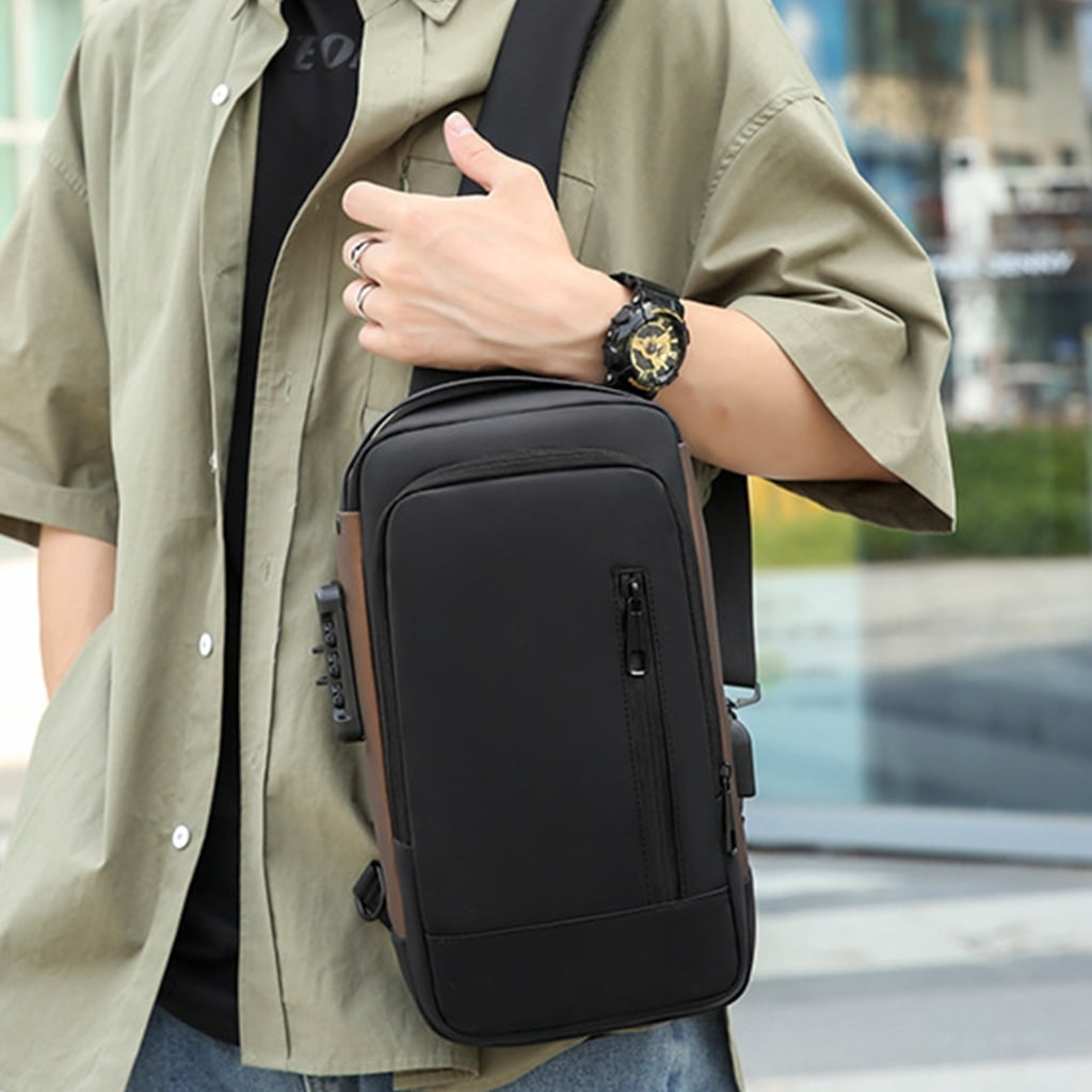 Men Chest Sling Bags Antitheft Shoulder Bag with Password Lock Outdoor Sports Bag Travel Pack Fashion Crossbody Bag