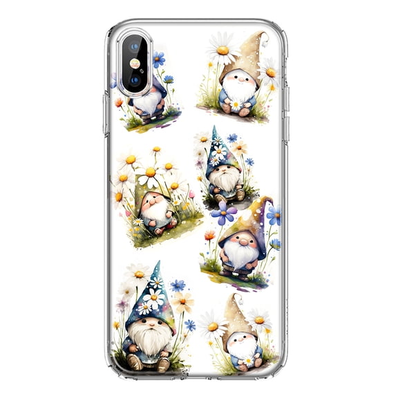 MUNDAZE Apple iPhone XS/X Shockproof Clear Hybrid Protective Phone Case Cute White Blue Daisies Gnomes Cover