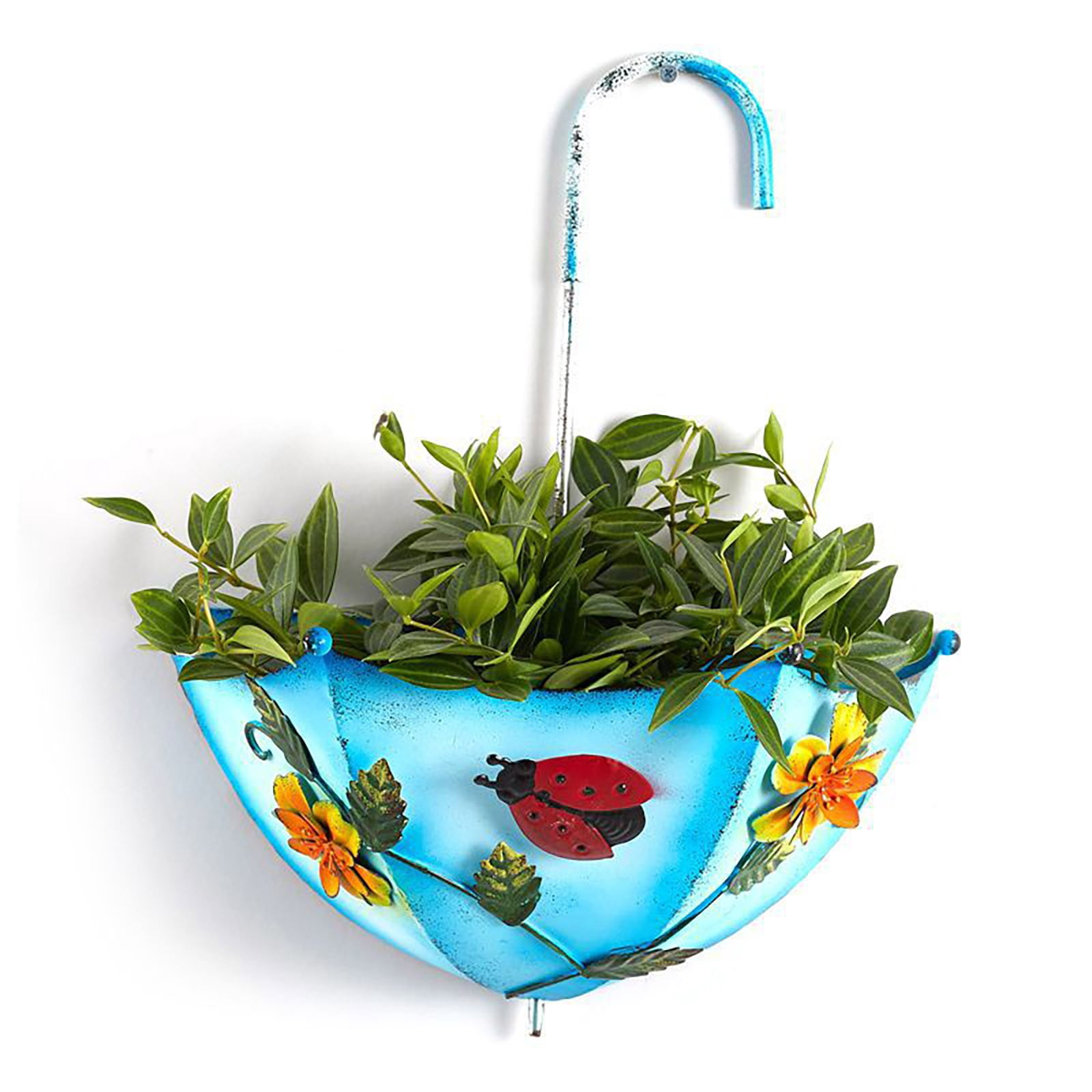 (Clearance) BNNG Vintage Metal Umbrella Hanging Wall Planter Flower Holder Indoor or Outdoor Garden Succulent Wall Planter Set Retro Yard Balcony Decor, Colorful
