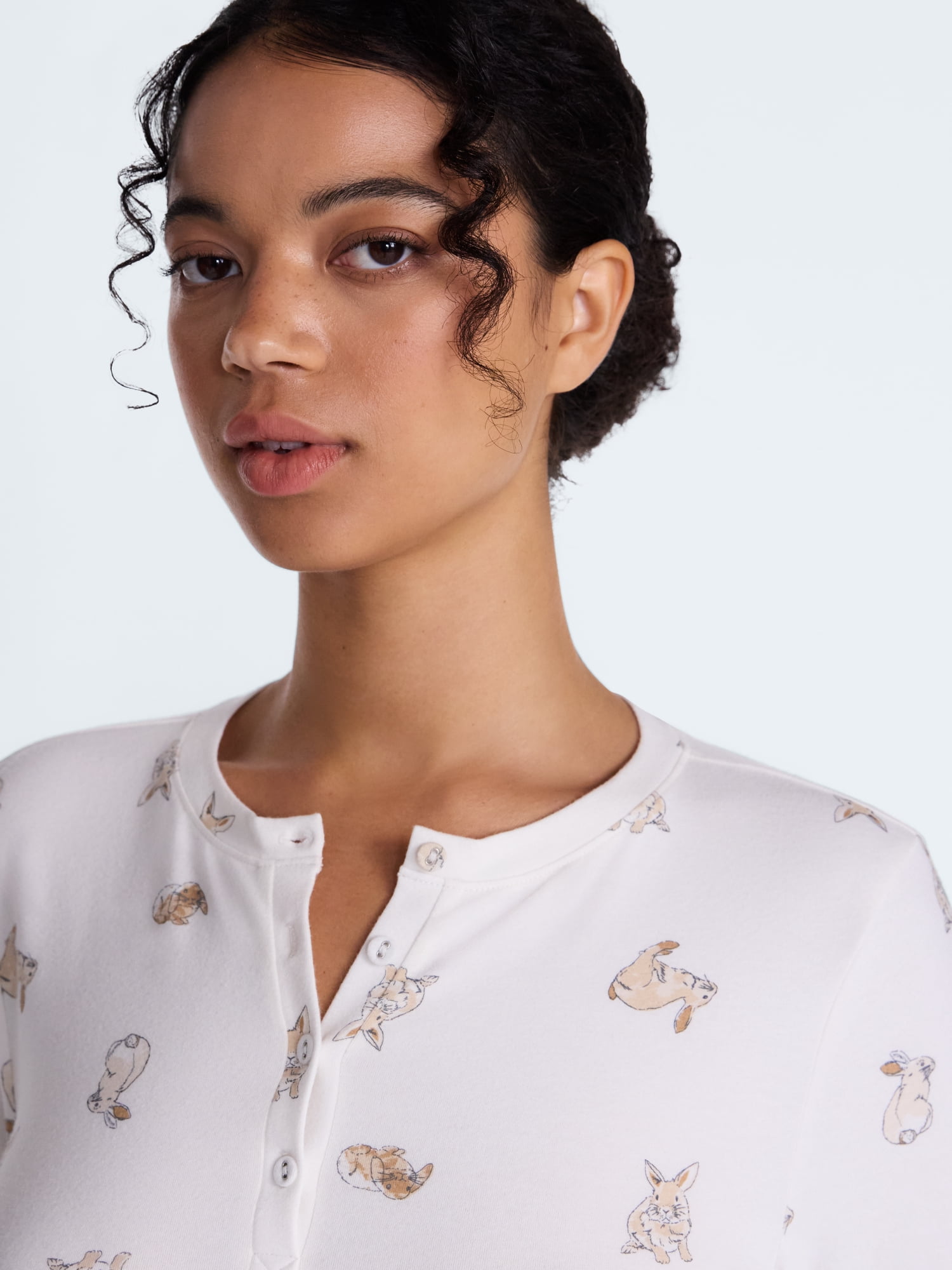 Joyspun Women’s Henley Sleep Top, Sizes S-3X
