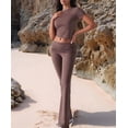 thumbnail image 4 of Solid Color Slim Fit Short Sleeve Trousers Suit Coffee S, 4 of 8