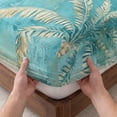 thumbnail image 3 of Twin Sze Fitted Sheet Set - Coastal Beach Palm Tree 2 Piece Bedding Sets 16" Deep Pocket Fitted Sheet with 1 Pillowcase, Retro Teal Tropical Plant Summer Brushed Microfiber Hotel Luxury Bed Sheets, 3 of 9