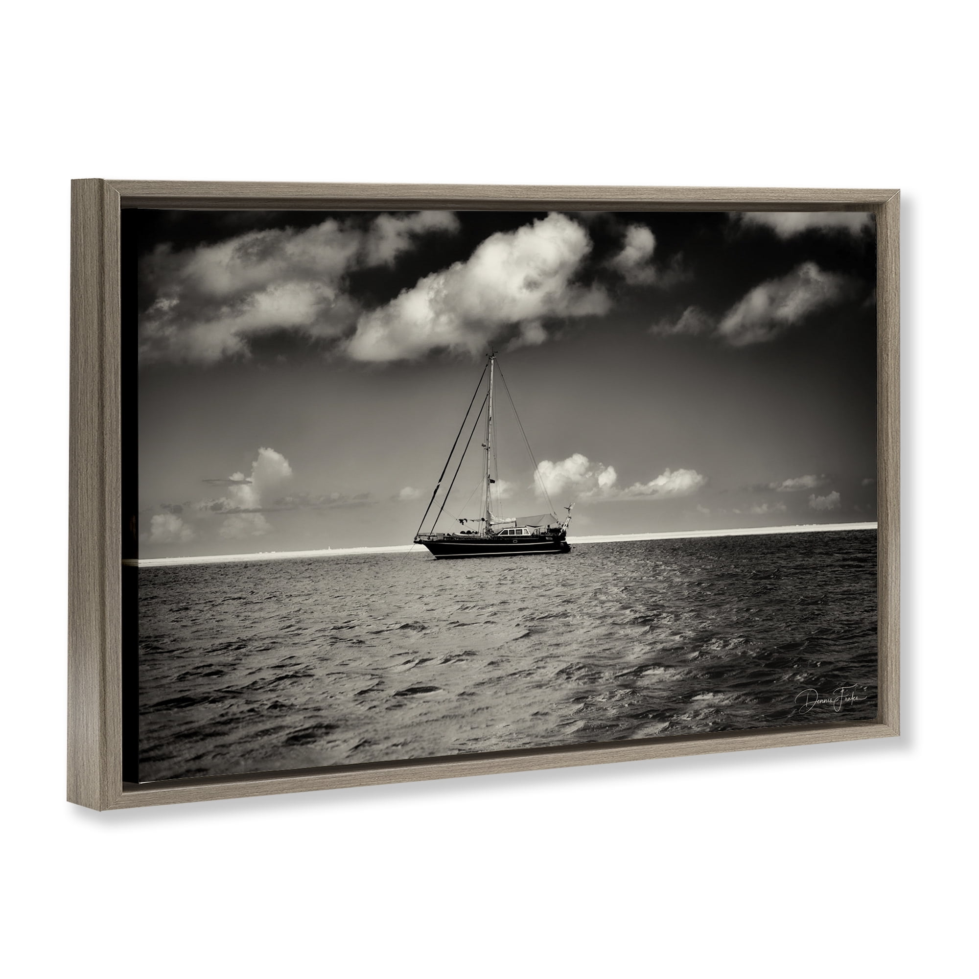 Stupell Industries Clouds Over Big Ship Landscape Photography Brown Floater Framed Canvas Art Print Wall Art, 25 x 17