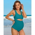 thumbnail image 4 of Attraco Maternity Monokini One Piece Swimsuit Scalloped Cut Out Ruched High Waisted Scoop Neck Pregnancy Swimwear, 4 of 8