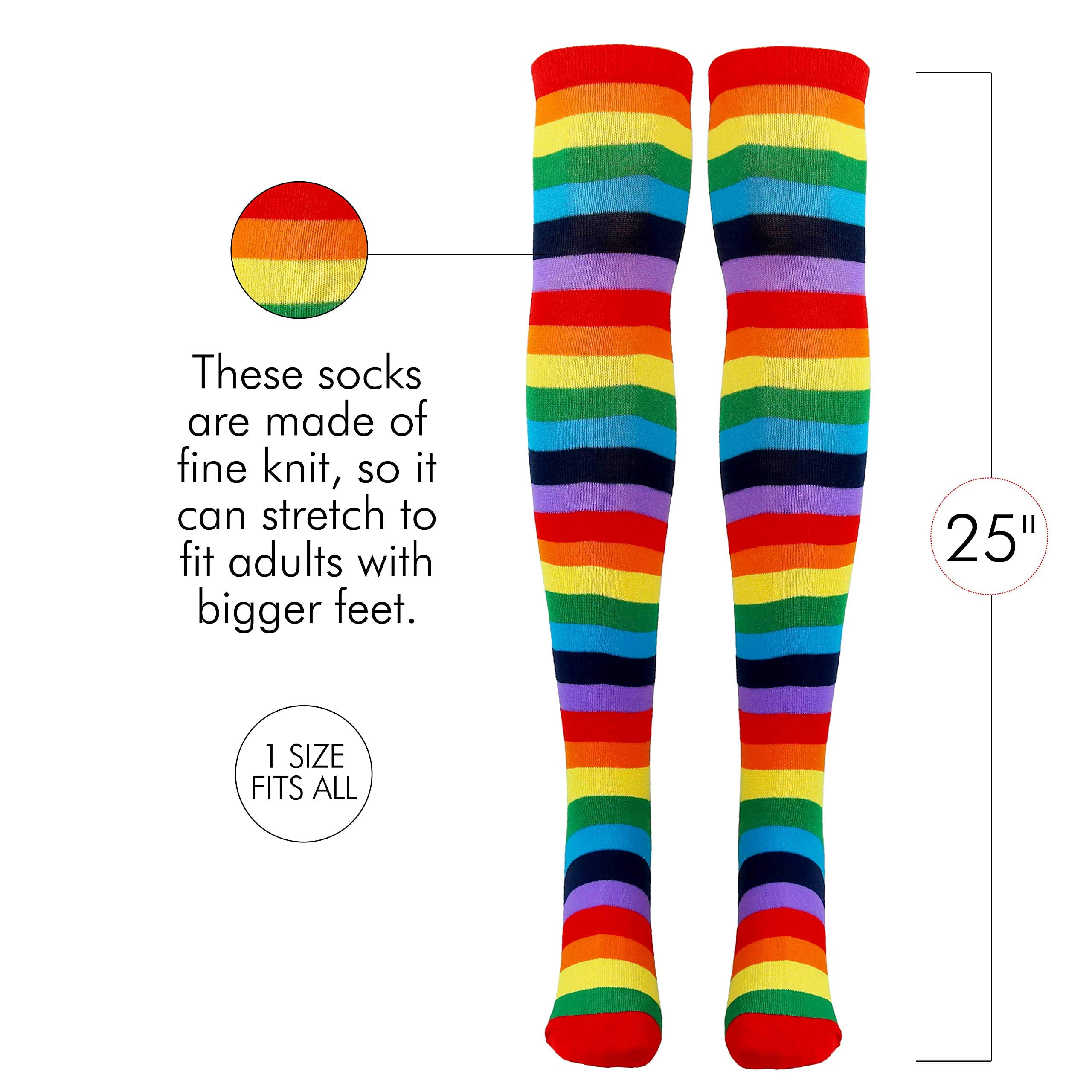 Skeleteen Colorful Rainbow Striped Socks - Over The Knee Clown