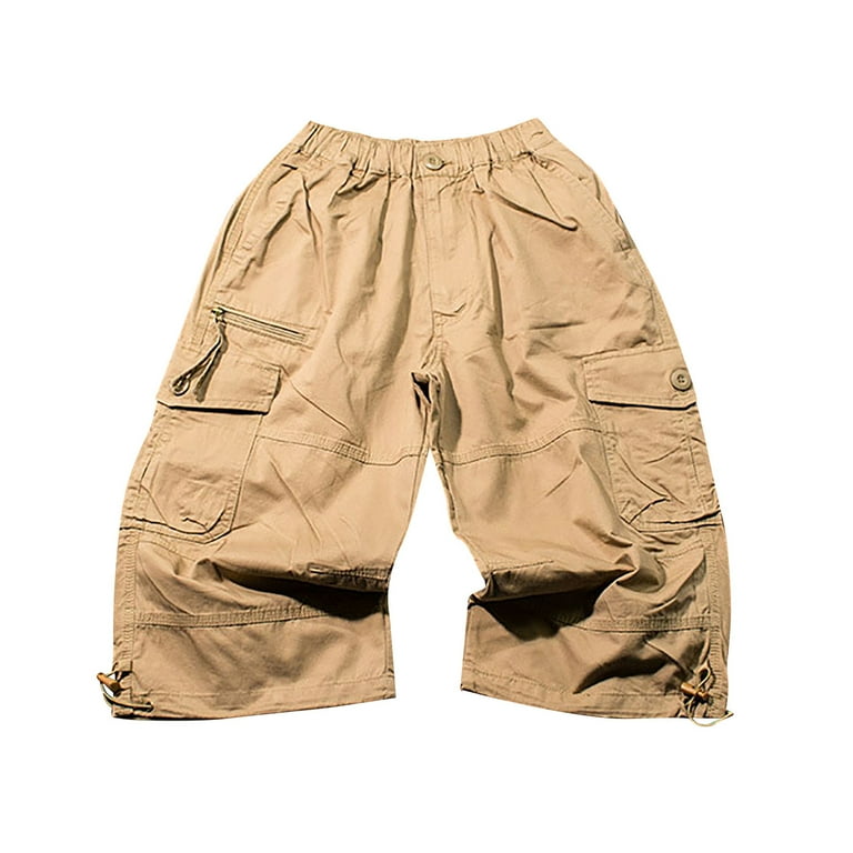 QWANG Men’s Cargo Shorts 3/4 Relaxed Fit Below Knee Capri Cargo Pants Cotton