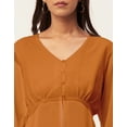 thumbnail image 4 of Moomaya Solid Cinched Waist Top, V-Neck Front Slit Buttoned Georgette Top, 4 of 8