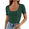 thumbnail image 2 of Qertyioot T-Shirt à Manches Courtes Col Rond pour Femmes Couleur Unie, 2 of 8