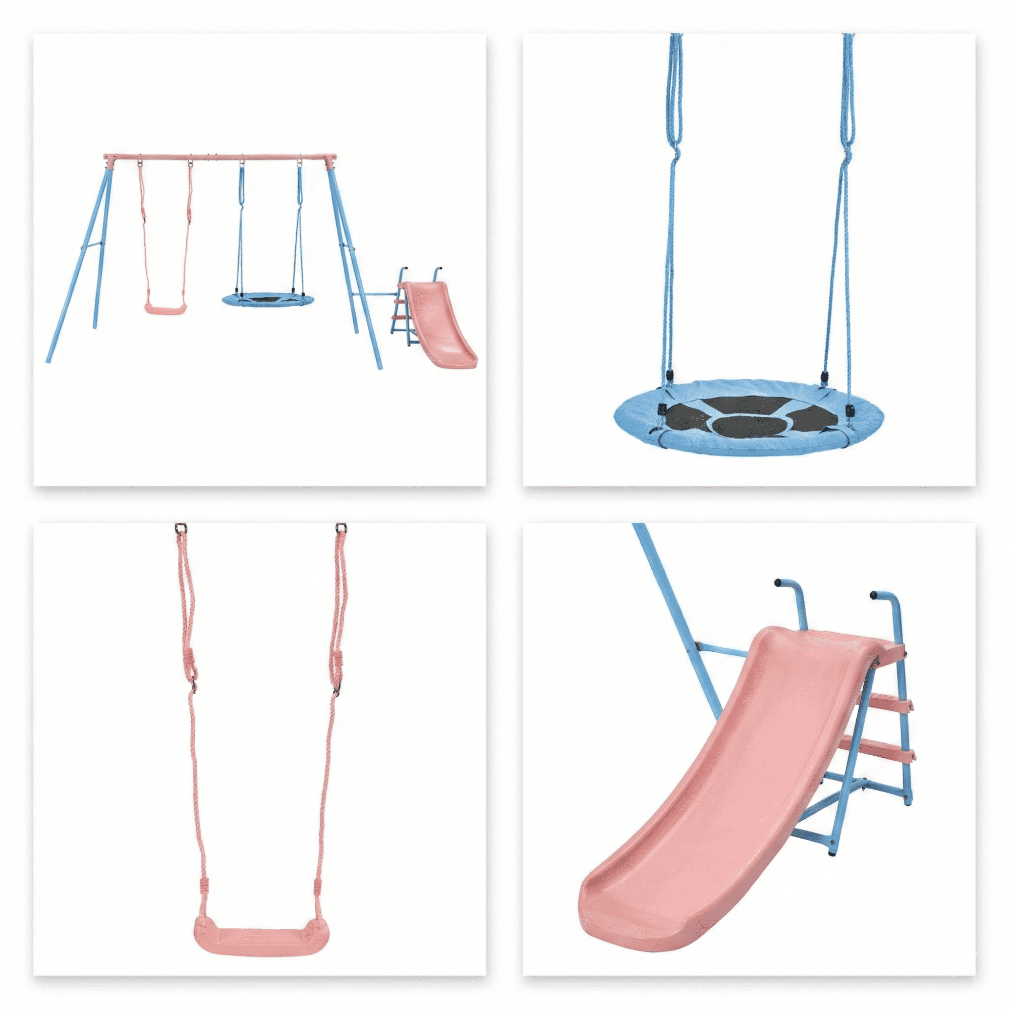 Leumius Double Swing Set with Slide for Playground,Backyard Playset,Blue&Pink