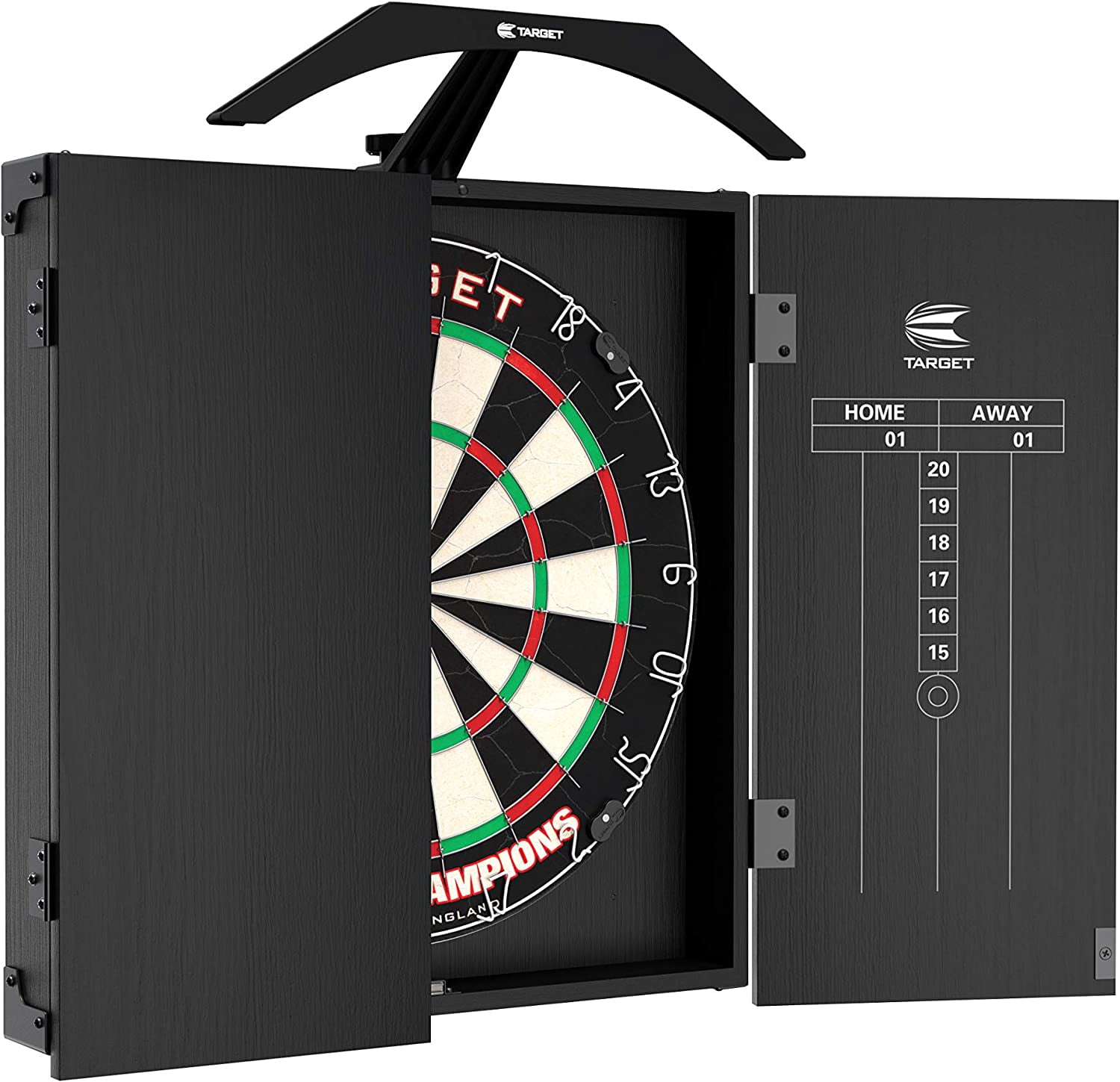 Target Darts Arc Dartboard Cabinet w/ Lighting System and Home Cabinet Set, Black