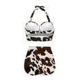 thumbnail image 4 of Yuyamidu Brown Cow Print Women Tankini Swimsuits 2 Pieces Casual Halter Bikini Sets Size M Quick Dry Tie Closure High Waisted Bathing Suit Summer Sexy Swimwear, 4 of 6