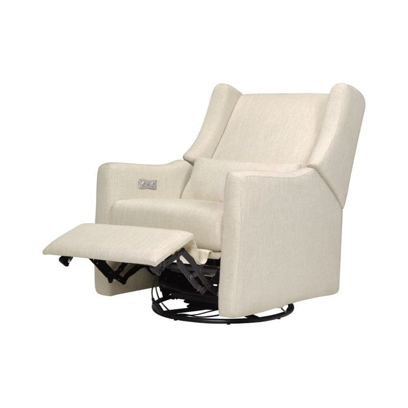babyletto kiwi swivel electronic recliner in white linen