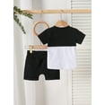 thumbnail image 4 of SunnyTots Baby Boys Summer Clothes 6 12 18 24 Months 2T 3T Boy Toddler Outfits Short Sleeve Contrast Color T shirt Tops + Solid Color Drawstring Shorts Set for Streetwear Party Wear, 4 of 8