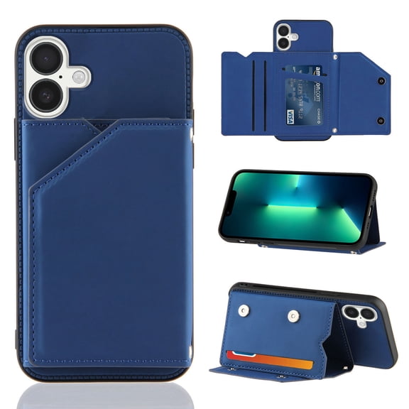 Mantto for iPhone 12 Mini Wallet Case, Double Magnetic Clasp Back Flip Kickstand with RFID Blocking Credit Card Holder Folio Durable Leather Phone Cases for Women Men Girls,Blue