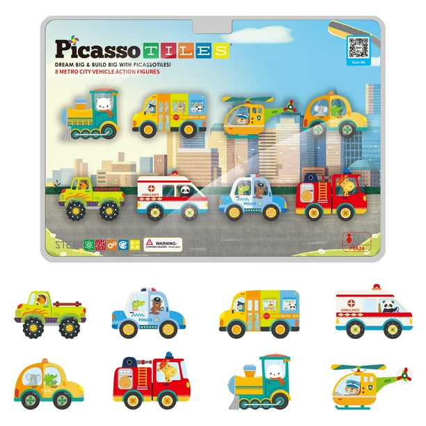 Bloques de construcción PicassoTiles Metro City con 8 vehículos (3 o más)