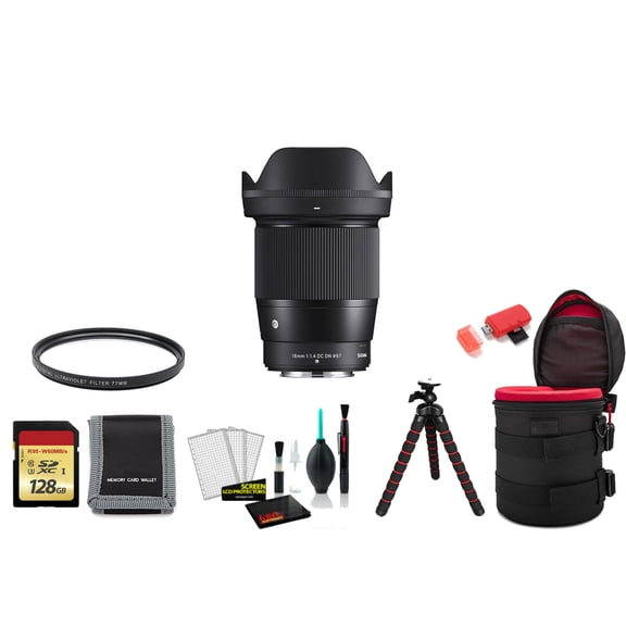 Sigma 16mm F/1.4 DC DN Contemporary Lens (FUJIFILM X) APS-C Format 402975 - Bundle with 128GB Memory Card   Tripod   UV Filter and More