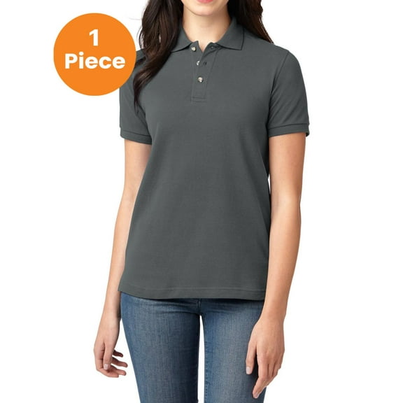 Port Authority L420 Ladies Heavyweight Cotton Pique Knit Polo, Steel Grey, 4XL, Womens Polo Shirts
